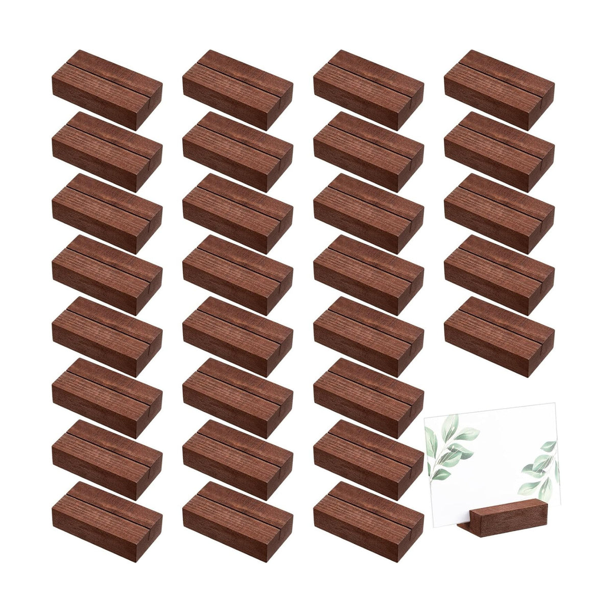 Blosssound 24 Pcs Wood Place Card Holders,3 x 1.6 x 0.8 Inches,Brown | Table Number Stands Wedding Party Events, Name