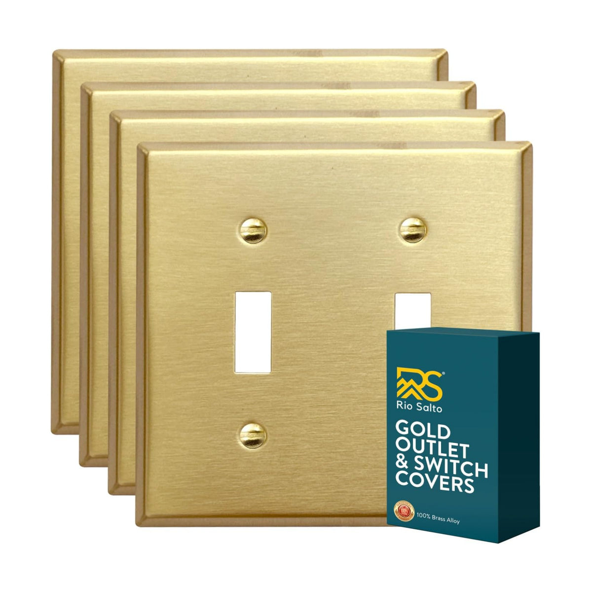 Rio Salto MIDSIZE BRASS Signature Collection Decorative Brushed Brass Gold Metal Outlet Covers, Light Switch Cover