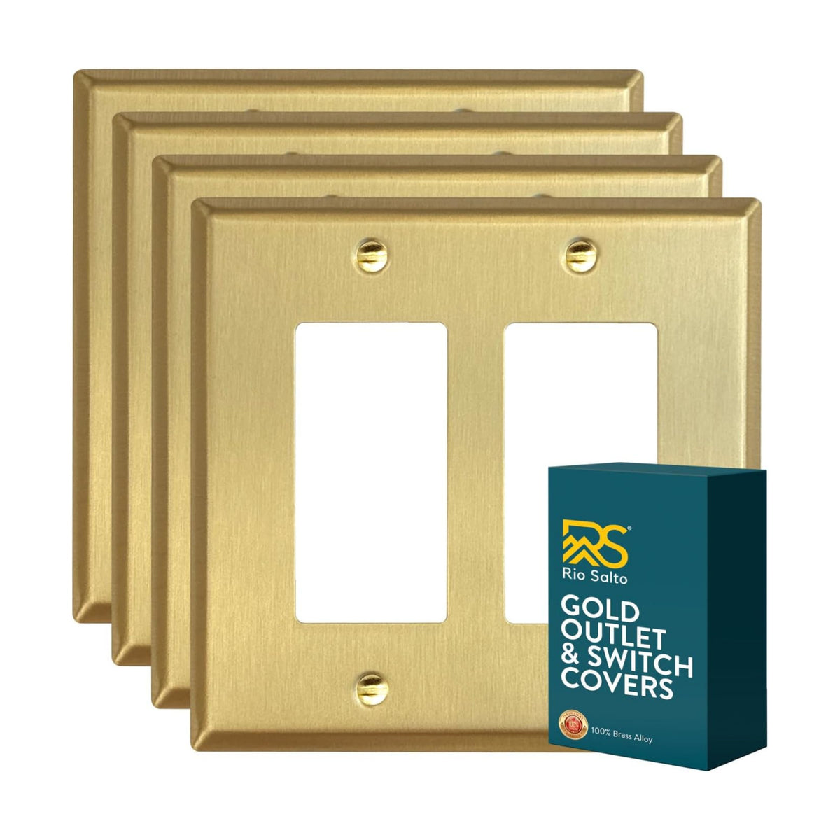 Rio Salto MIDSIZE BRASS Signature Collection Decorative Brushed Brass Gold Metal Outlet Covers, Light Switch Cover