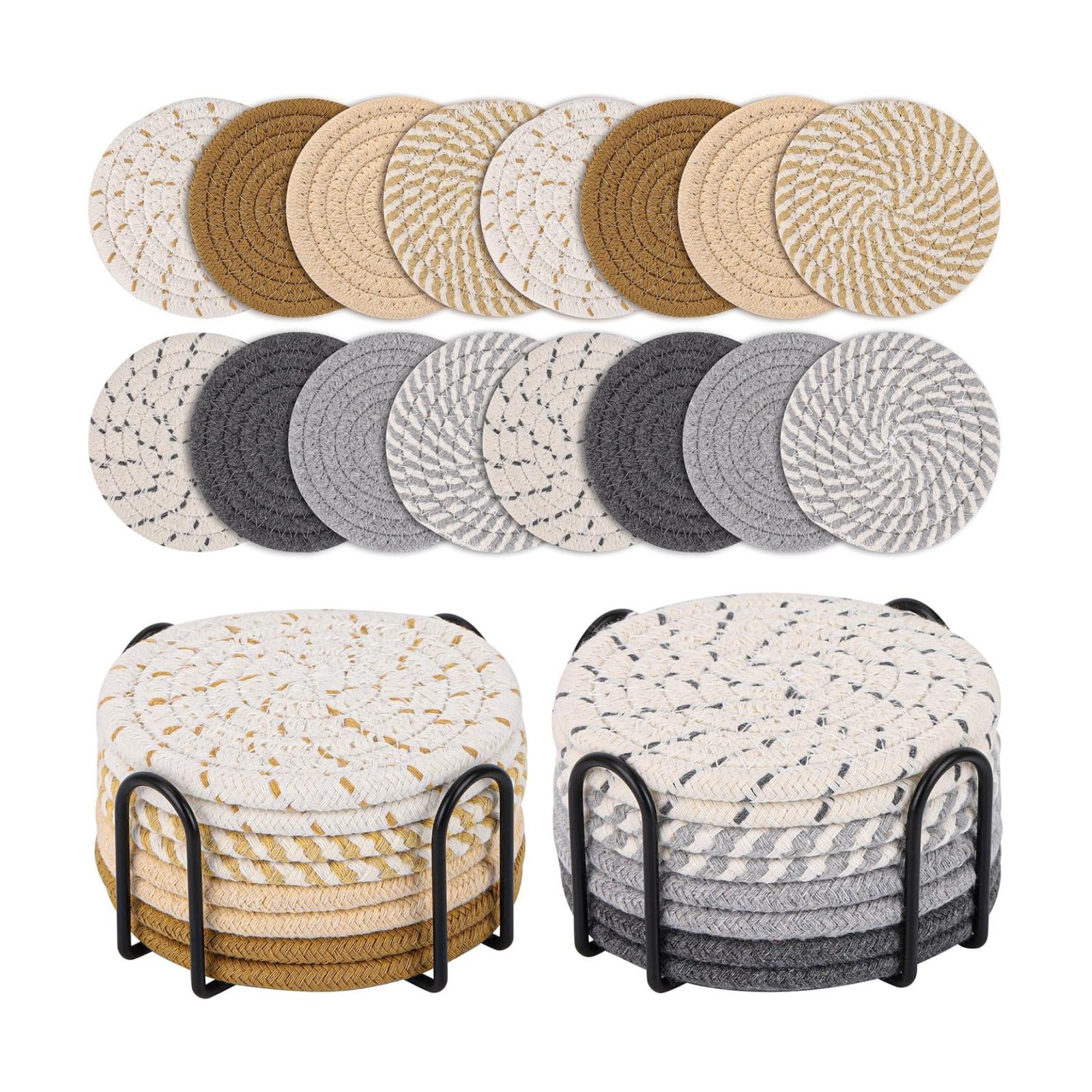 Holder / 8 Colors Absorbent Coasters Minimalist Cotton Woven Coaster / Set of 16