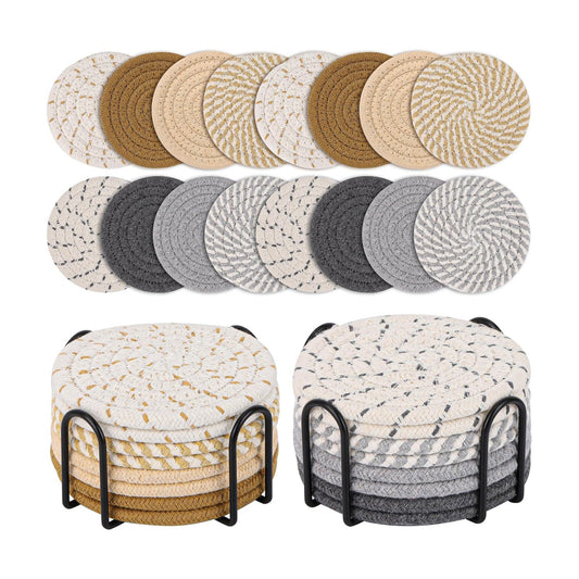 Holder / 8 Colors Absorbent Coasters Minimalist Cotton Woven Coaster / Set of 16