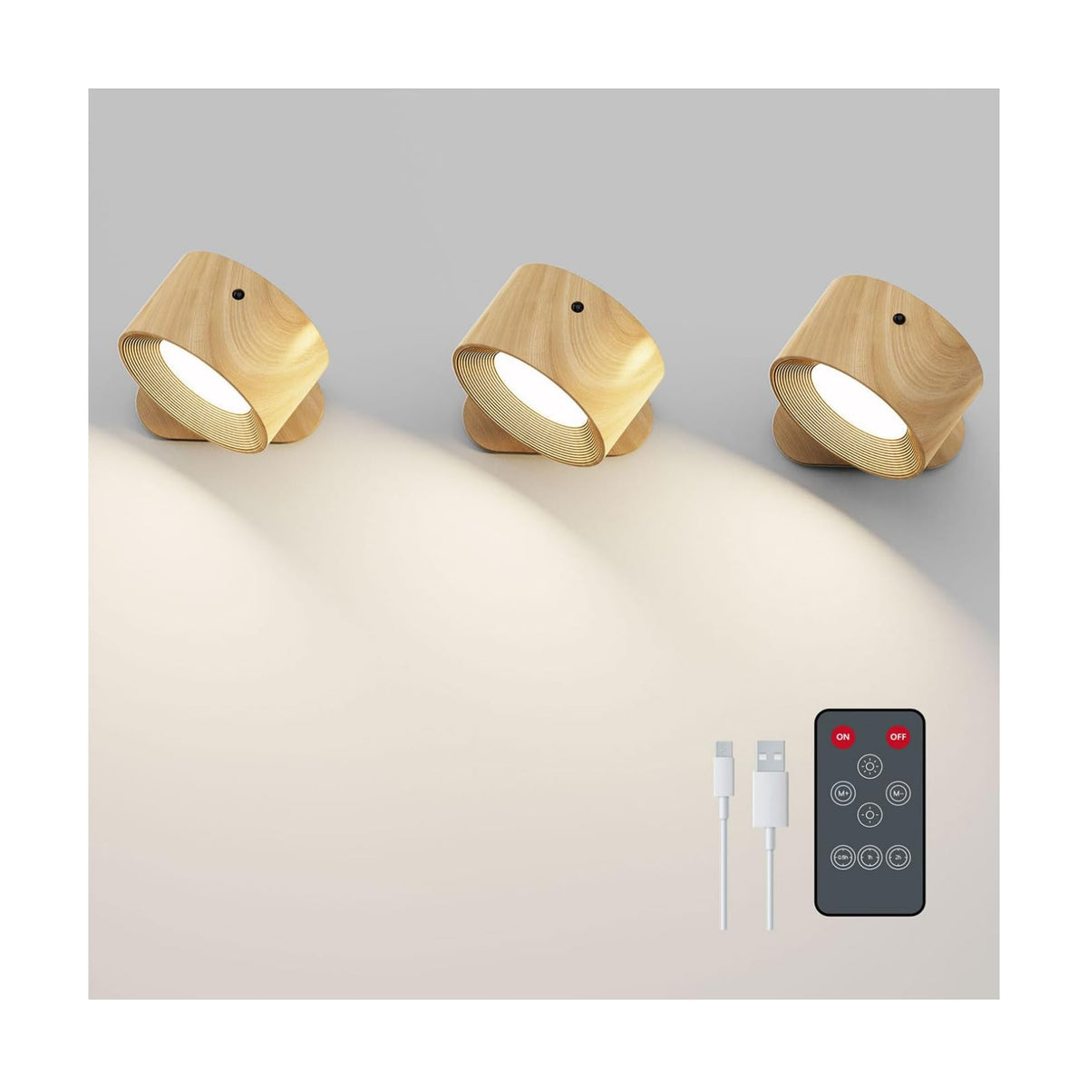 Koopala 3PACK Rechargeable LED Wall Sconce, Cordless Battery with Remote Powered Wall Sconce, 3 Brightness Levels, 360°