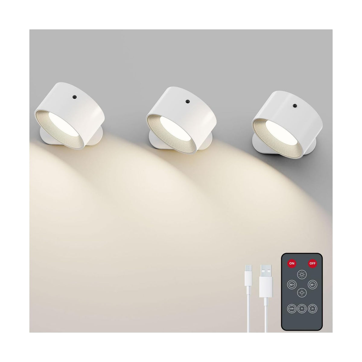 Koopala 3PACK Rechargeable LED Wall Sconce, Cordless Battery with Remote, Powered Wall Sconce, 3 Brightness Levels