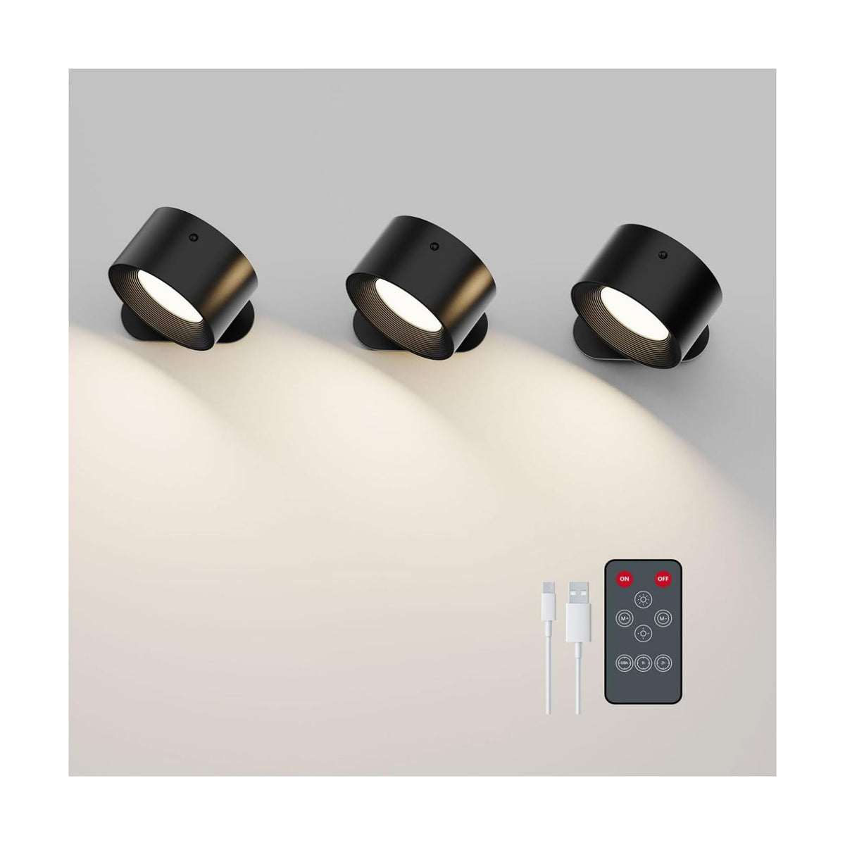 Koopala 3PACK Rechargeable LED Wall Sconce, Cordless Battery with Remote Powered Wall Sconce, 3 Brightness Levels, 360°