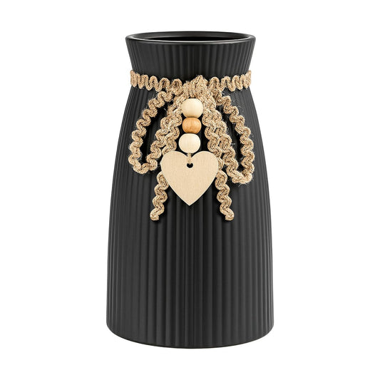 Ceramic Vase / 6.3" Tall Boho Ribbed Vase for Pampas Grass / Black