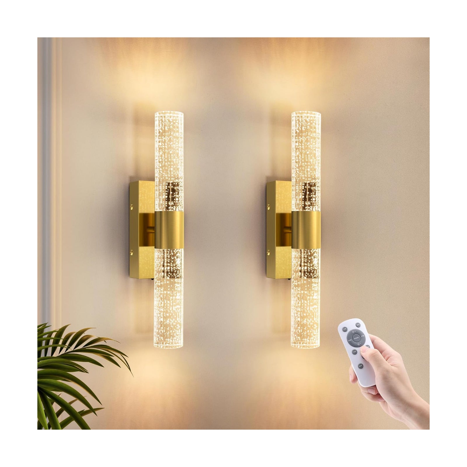 VOLISUN Battery Operated Wall Sconces Set of Two,Gold Sconces Wall Decor Set of 2,Wireless Wall Sconces with