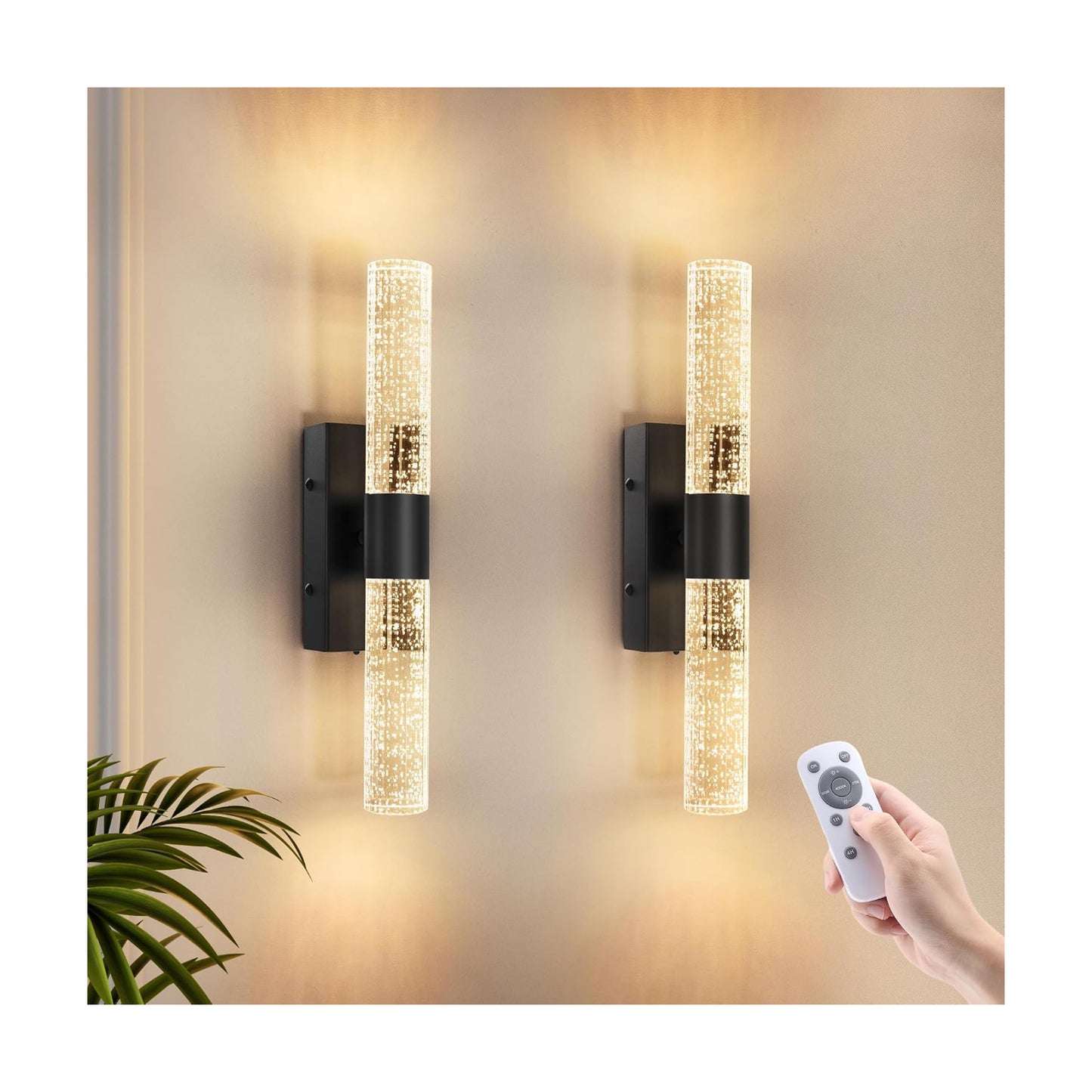 VOLISUN Battery Operated Wall Sconces Set of Two,Black Sconces Wall Decor Set of 2,Wireless Wall Sconces with
