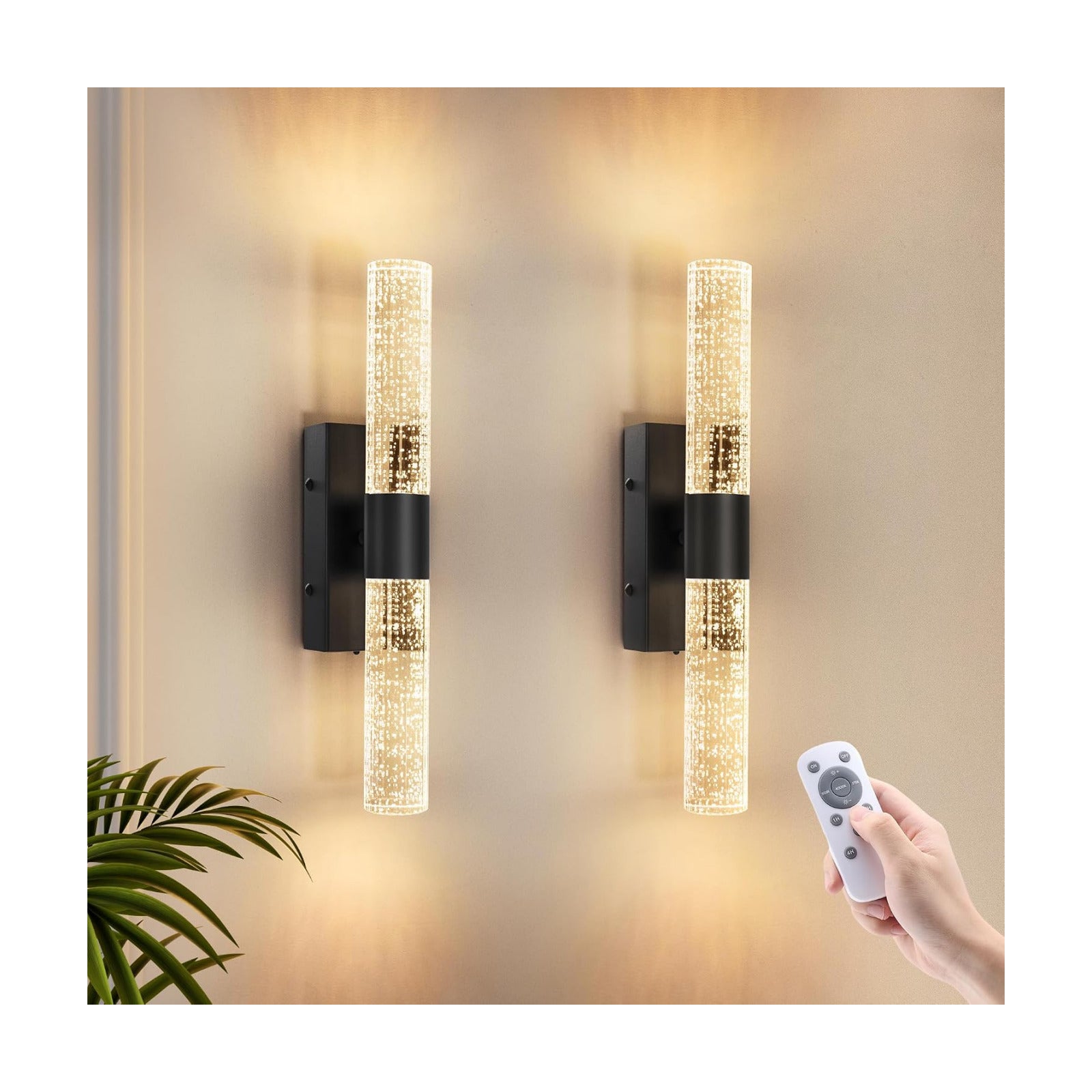 VOLISUN Battery Operated Wall Sconces Set of Two,Black Sconces Wall Decor Set of 2,Wireless Wall Sconces with