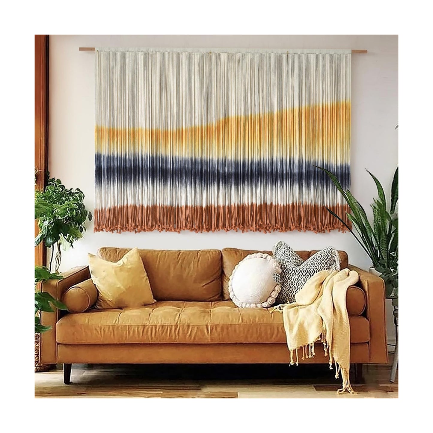 Macrame Wall Hanging Extra Large Dip-Dyed Coastal Tapestry Boho Wall Decor / Yellow1