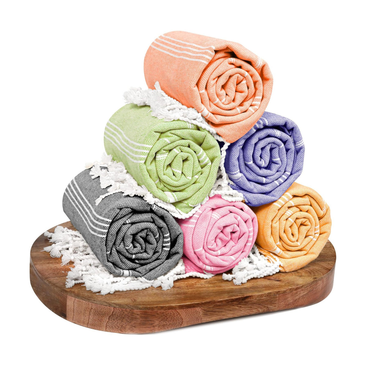 Turkish Beach Towels Set of 6, 40x71 Inches, Oversized, 100% Cotton, Lightweight, Sand Free, Quick Dry, Absorbent
