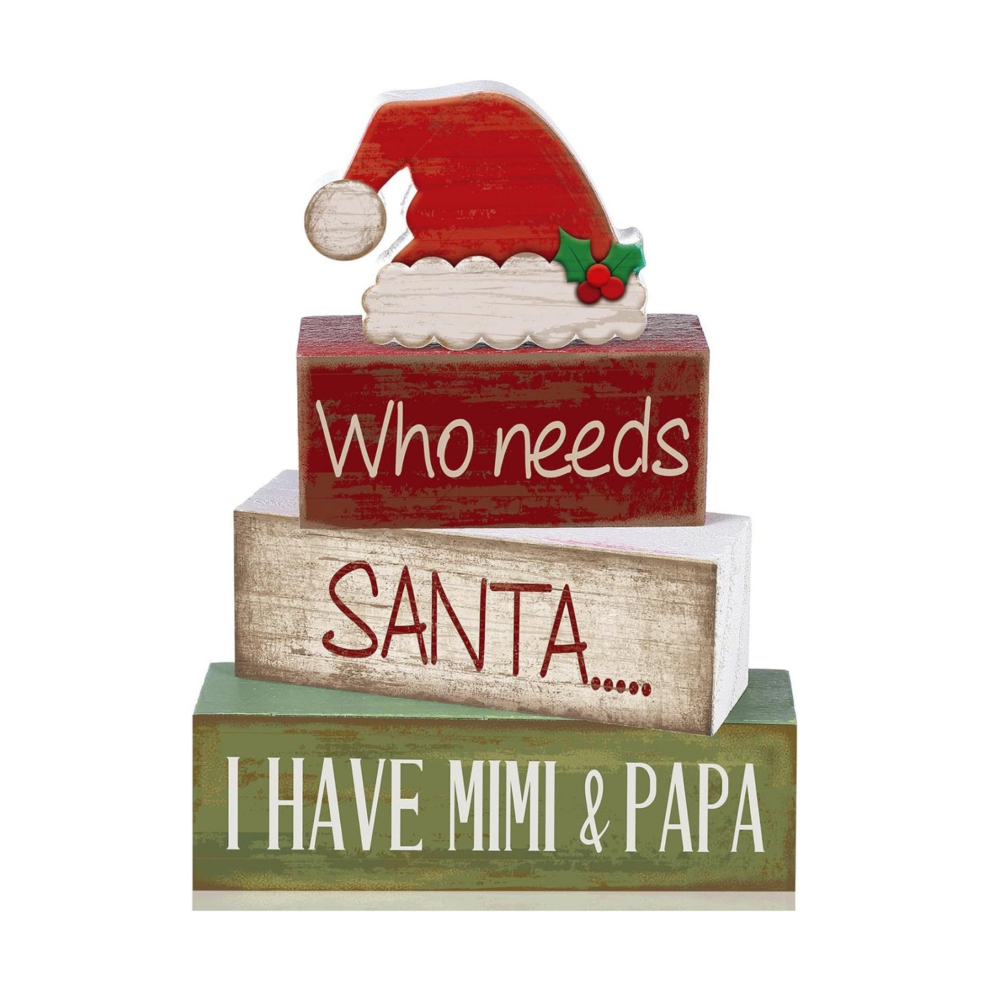 Lineshading 4 Pcs Christmas Wooden Signs Santa Hat Tiered Tray Decor