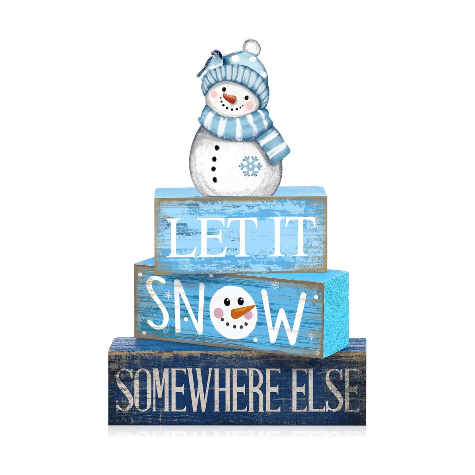 Lineshading 4 Pcs Wooden Snowman Tiered Tray Decor Block Signs Winter