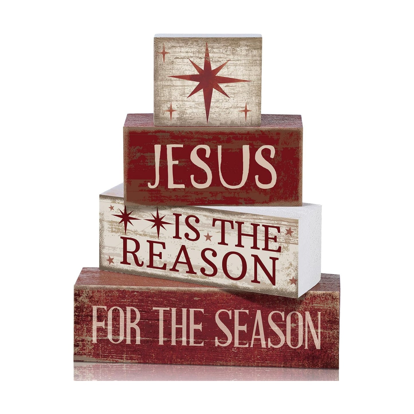 Lineshading 4 Pcs Christmas Farmhouse Wooden Block Signs Jesus Tiered Tray