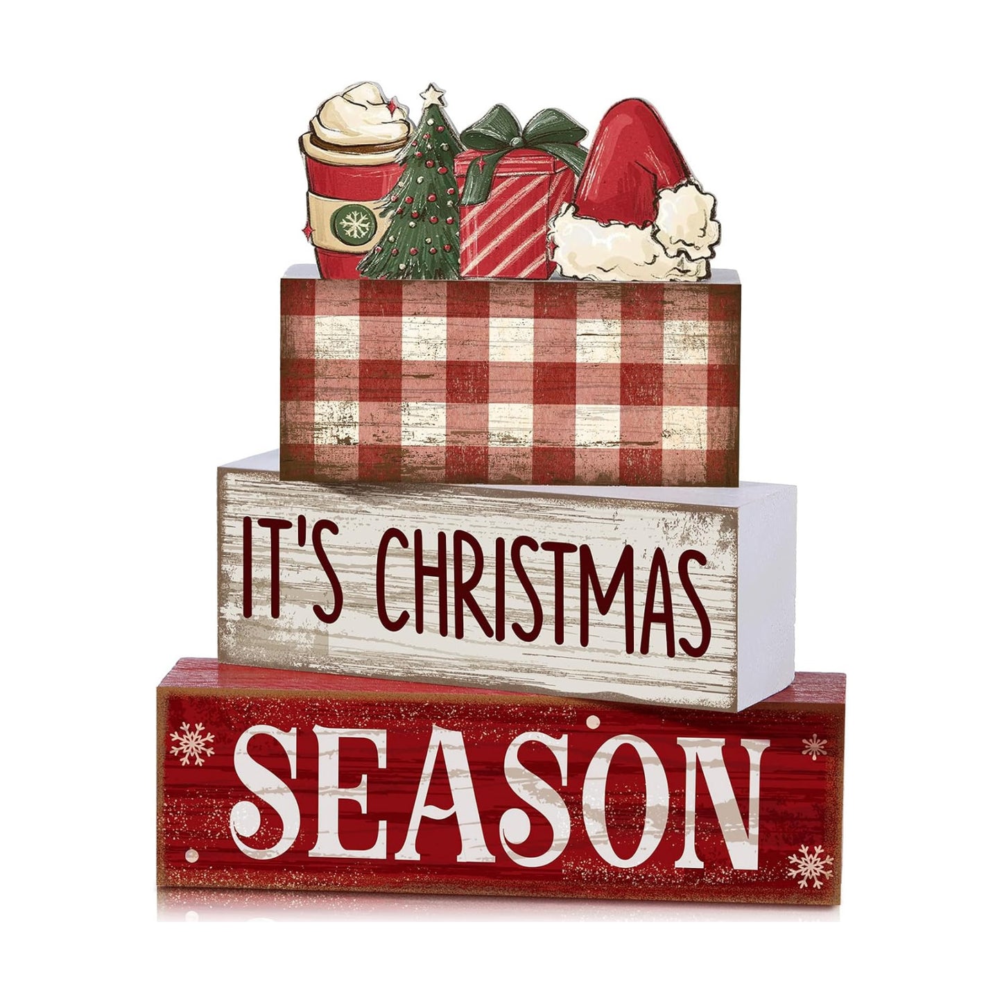 Lineshading 4 Pcs Christmas Table Decoration Wooden Hot Cocoa Santa Hat