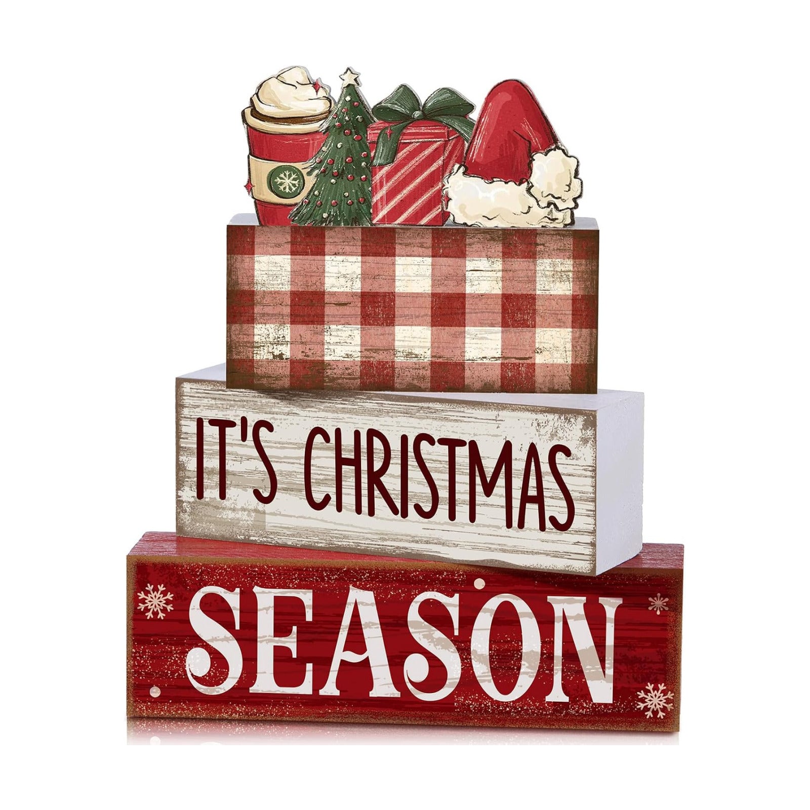 Lineshading 4 Pcs Christmas Table Decoration Wooden Hot Cocoa Santa Hat