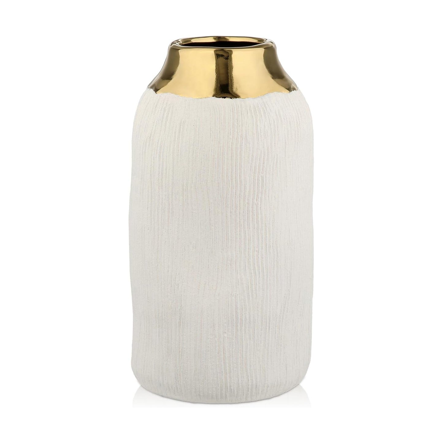 10.2" Ceramic Flower Vintage Vase / Gold&white