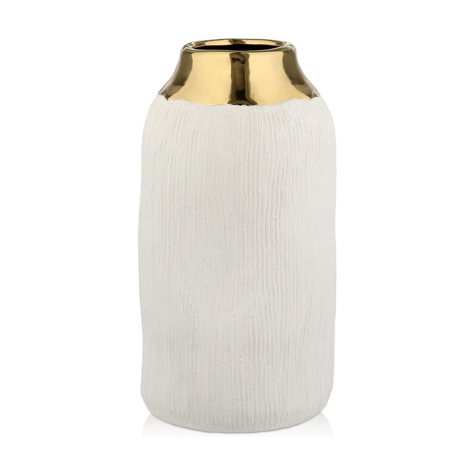 10.2" Ceramic Flower Vintage Vase / Gold&white