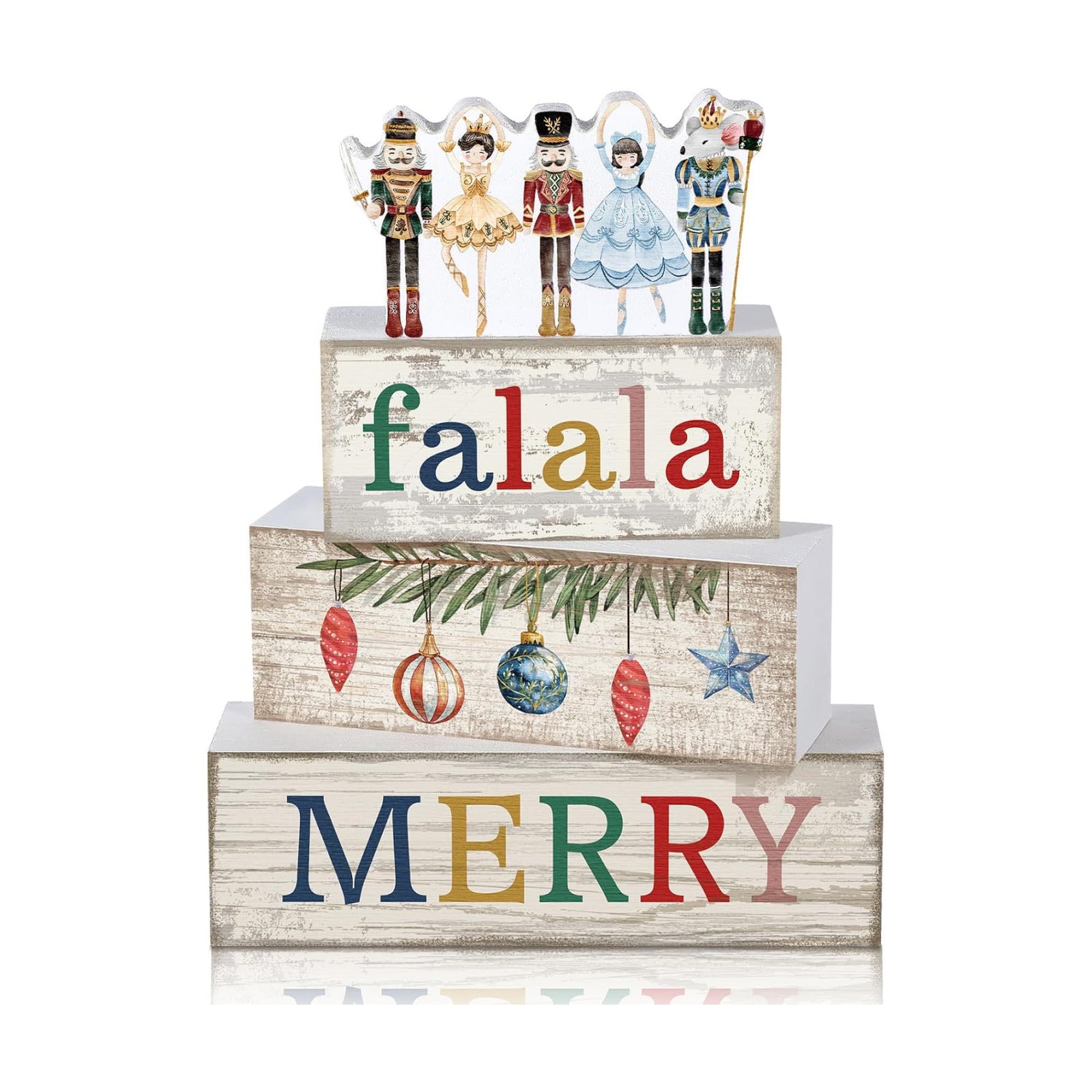 Lineshading 4 Pcs Wooden Nutcracker Block Signs Christmas Farmhouse Decor