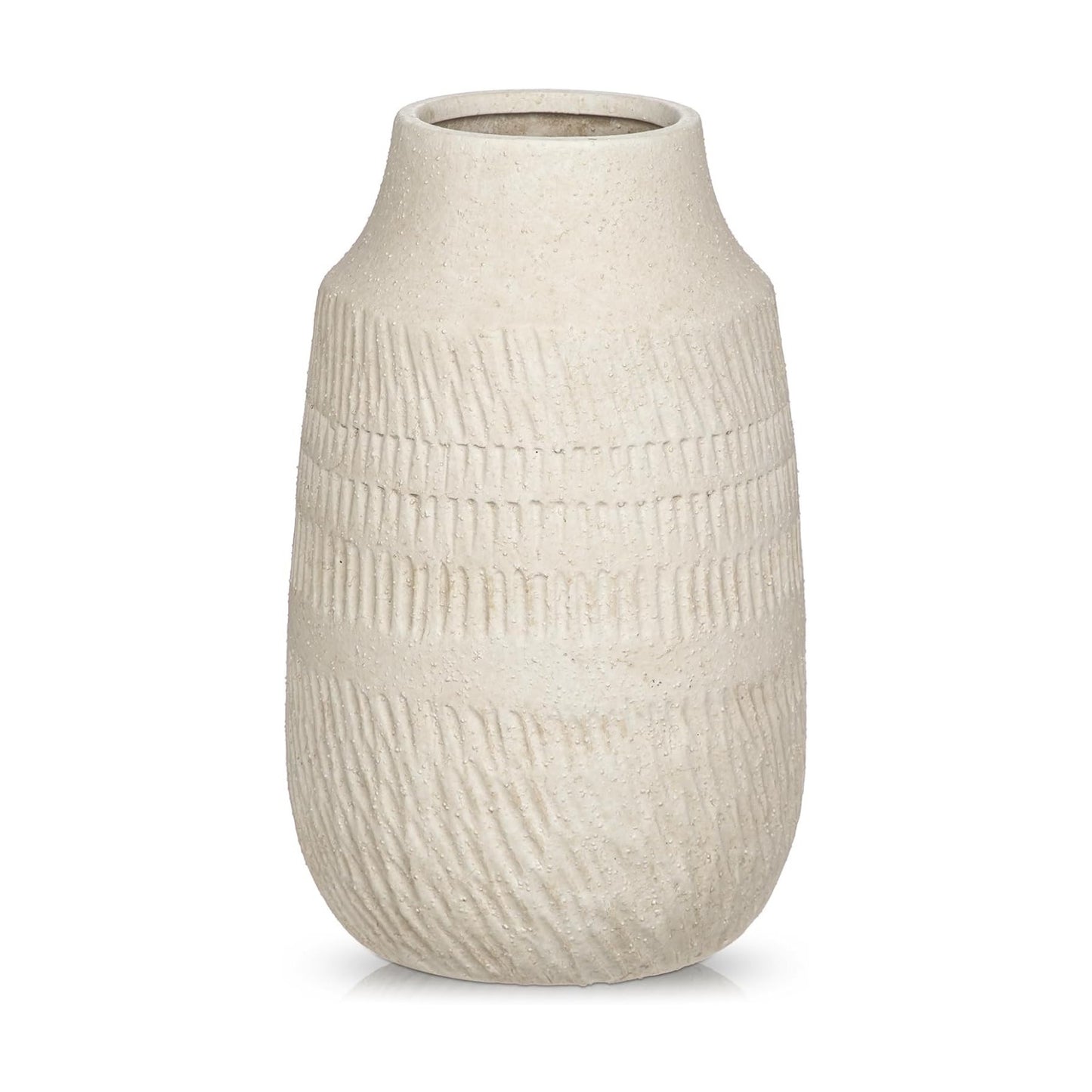 Rustic Ceramic Vase for Mediterranean / 9" Beige White