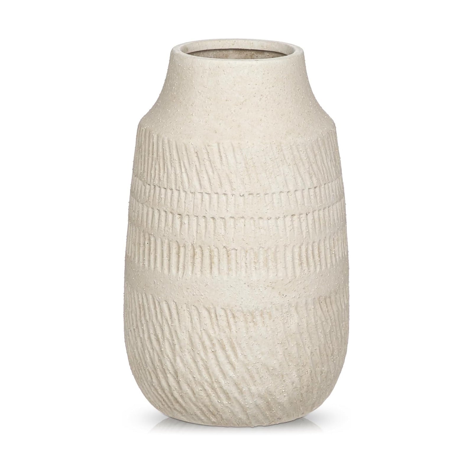 Rustic Ceramic Vase for Mediterranean / 9" Beige White