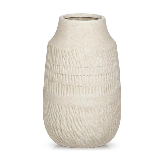 Rustic Ceramic Vase for Mediterranean / 9" Beige White