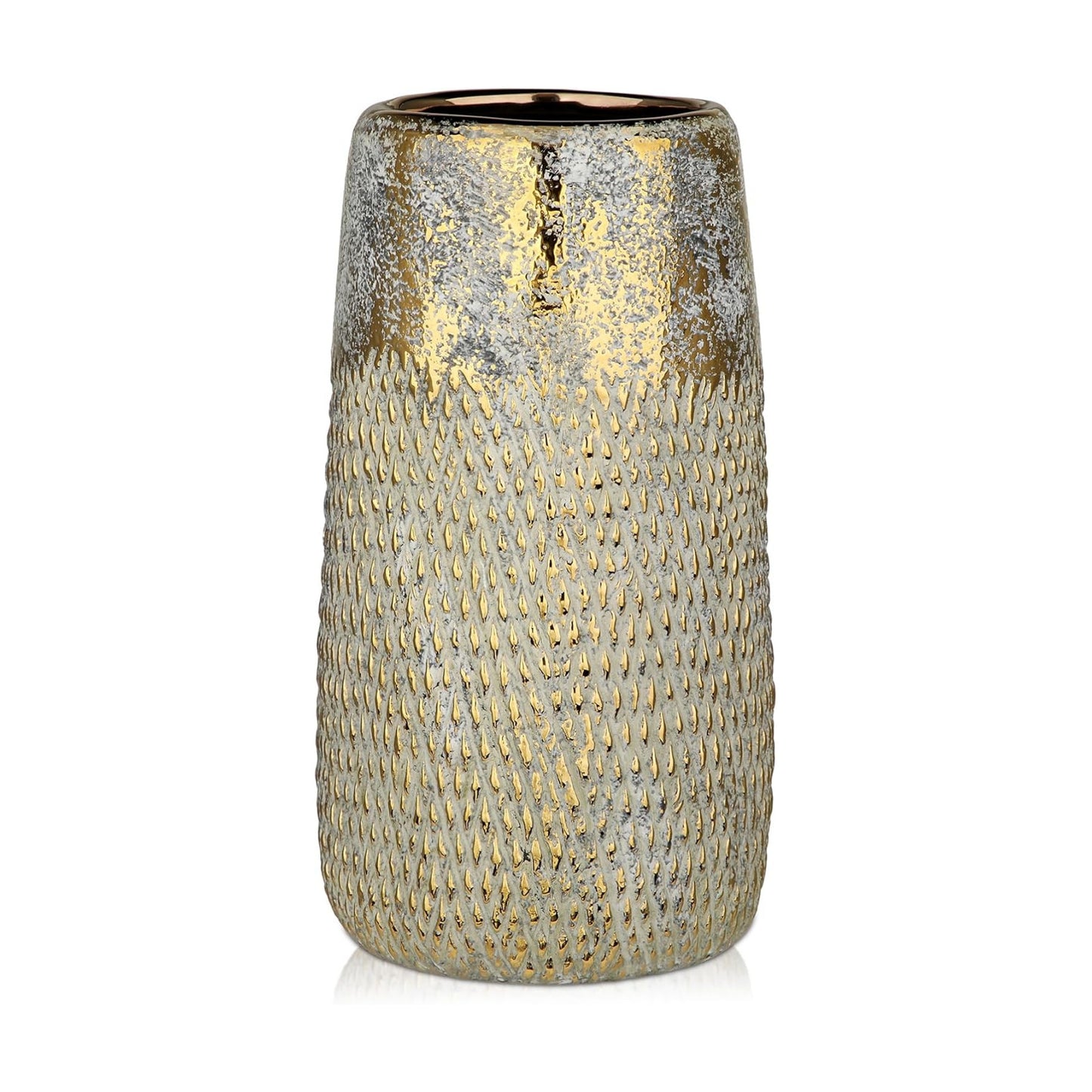 10.2" Ceramic Flower Vintage Vase / White&gold