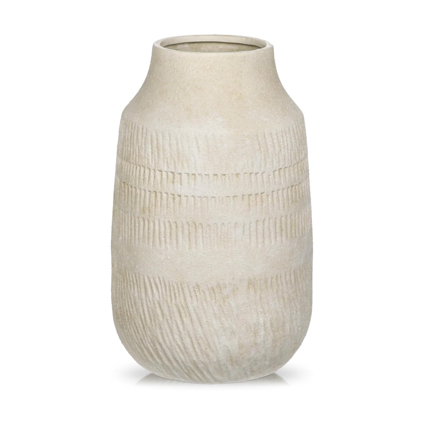 11" Rustic Ceramic Vase / 11" Beige White