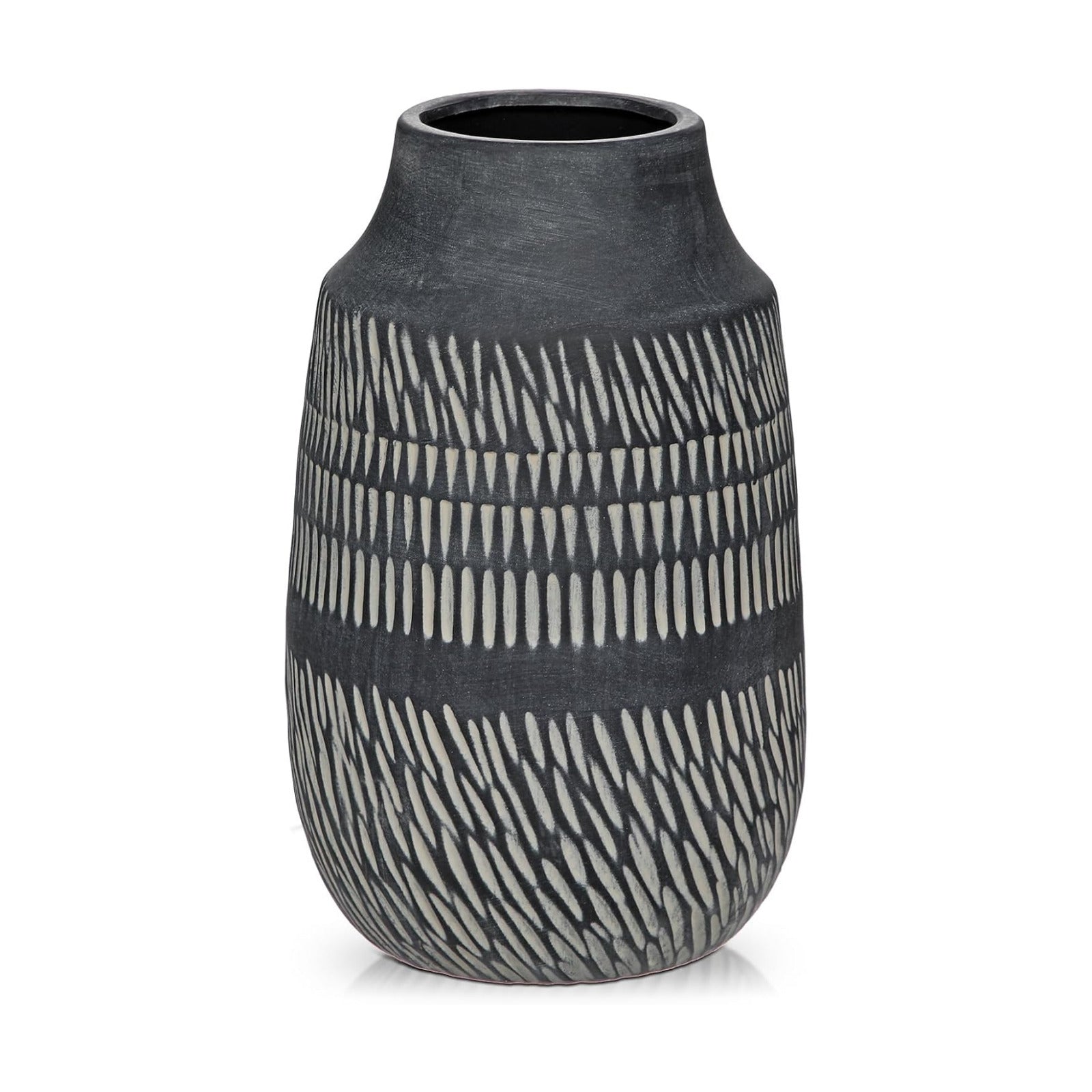 Rustic Ceramic Vase / 9" Dark Grey