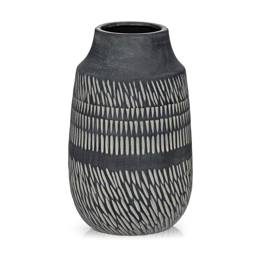Rustic Ceramic Vase / 9" Dark Grey