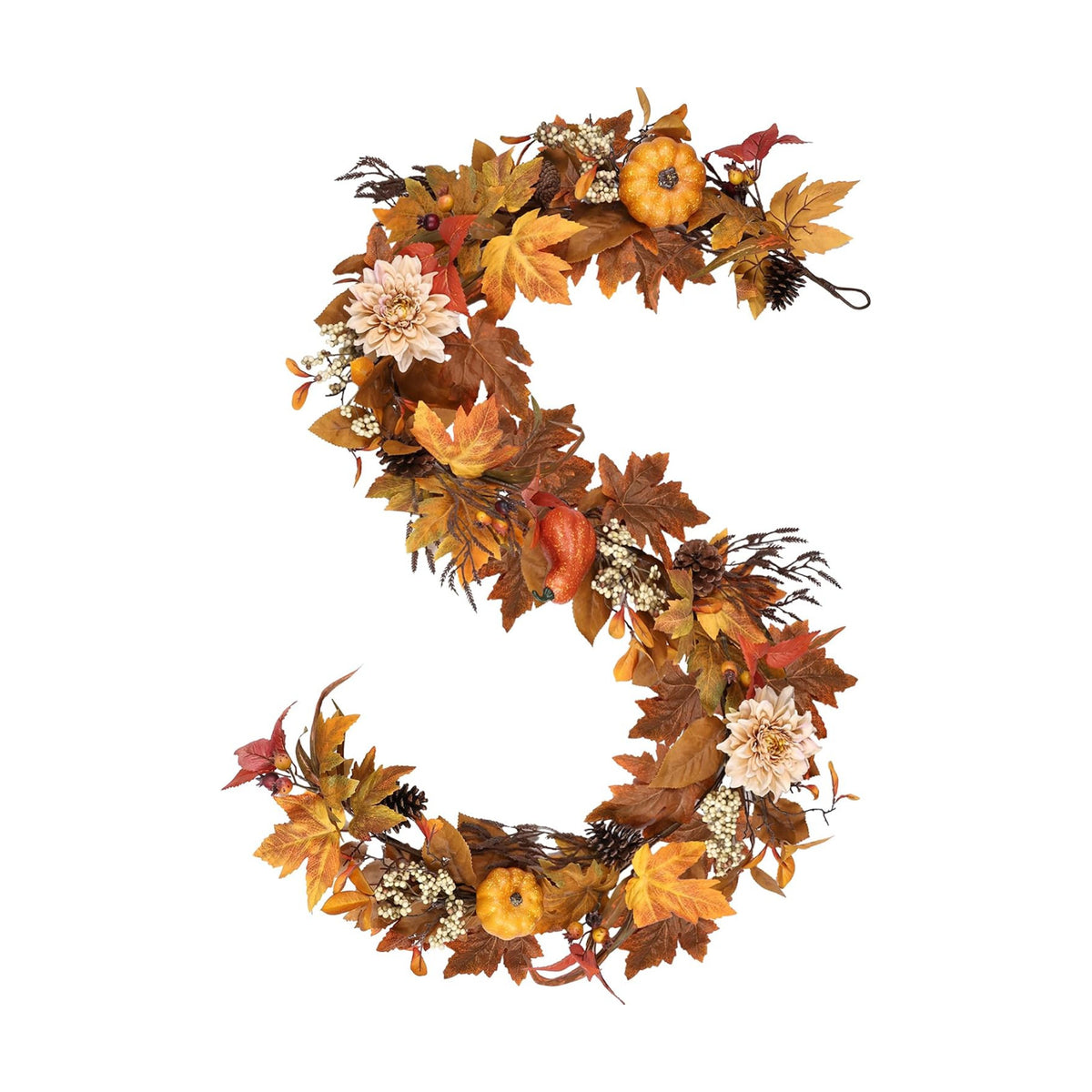 Fall Garland 6Ft Lifelike Autumn Maples Leaf Pumpkin Garland with Berries Pine Cones, Fall Decorations for Home Thanksgiving Halloween Fireplace Farmhouse Porch Indoor Outdoor Decorations