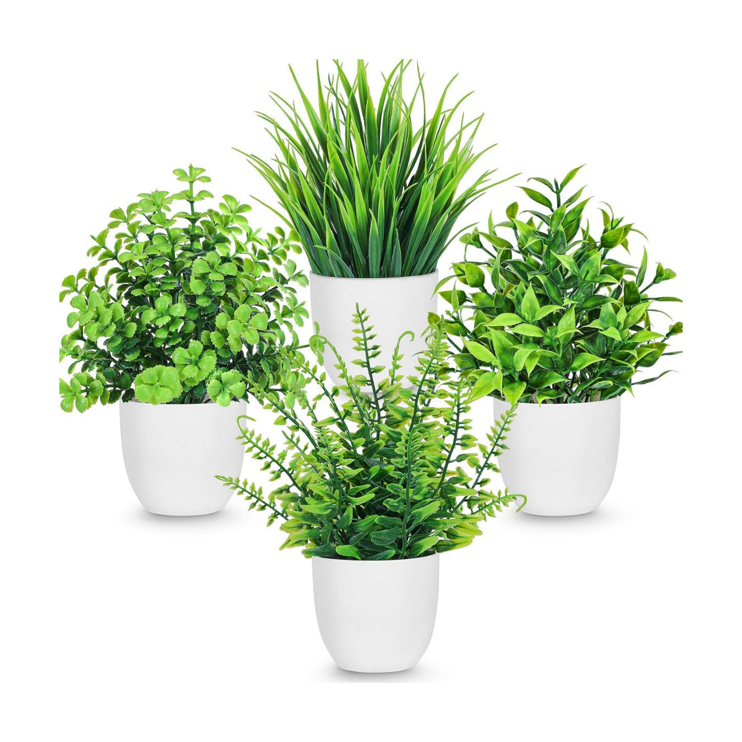 Fake Plants Small Artificial Plants in Pots Faux Plants Indoor / White / Set of 4