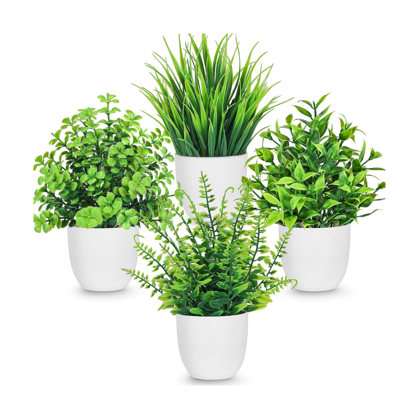 Fake Plants Small Artificial Plants in Pots Faux Plants Indoor / White / Set of 4