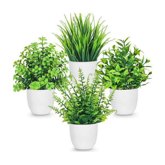 Fake Plants Small Artificial Plants in Pots Faux Plants Indoor / White / Set of 4