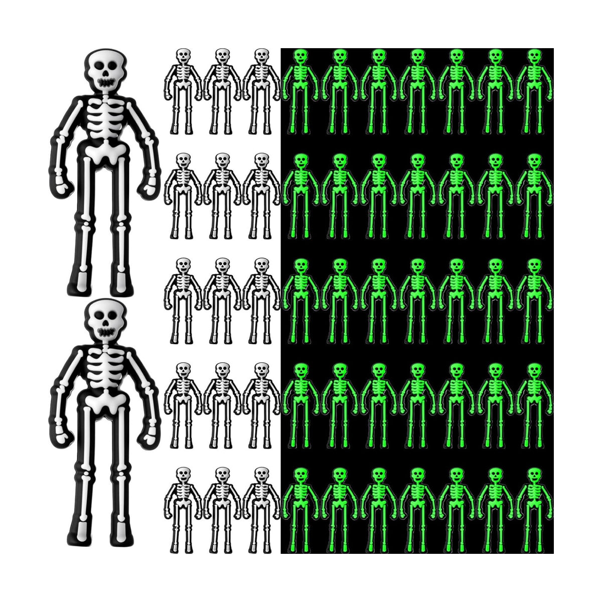 Simgoing 50 Pcs Halloween Mini Skeleton Decoration Glow in the Dark Skeleton Bulk Luminous Tiny Figurine to Hide and Seek Small Skull Toy for Halloween Haunted House Party Favor Decor (White)