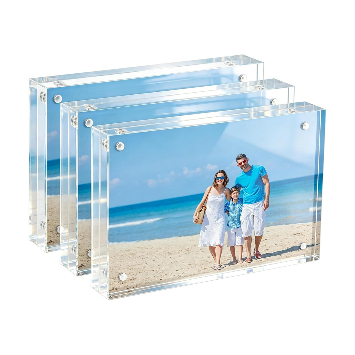Picture Frame, 3 Pack 4x6 Solid, 20mm Thick Magnetic Acrylic Desktop | Double-Sided View, Tool-Free Photo Swaps, UV