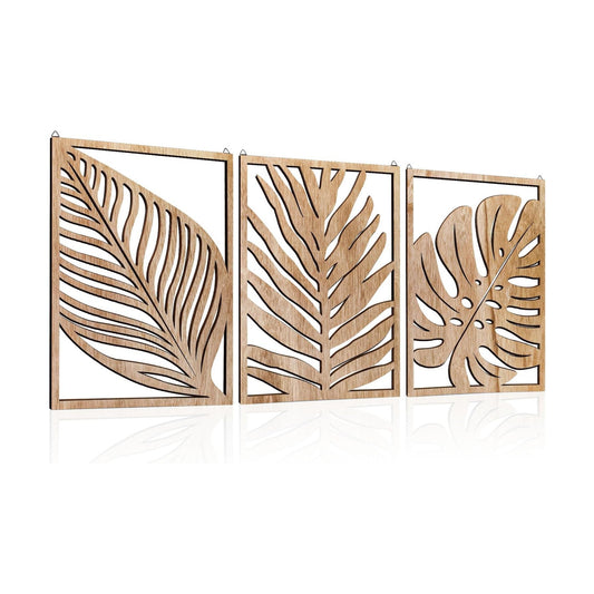 Wall Art Decor Leaf Sign Wall Vintage Tropical Plant Wall Rustic Palm Leaf / Khaki / Set of 3