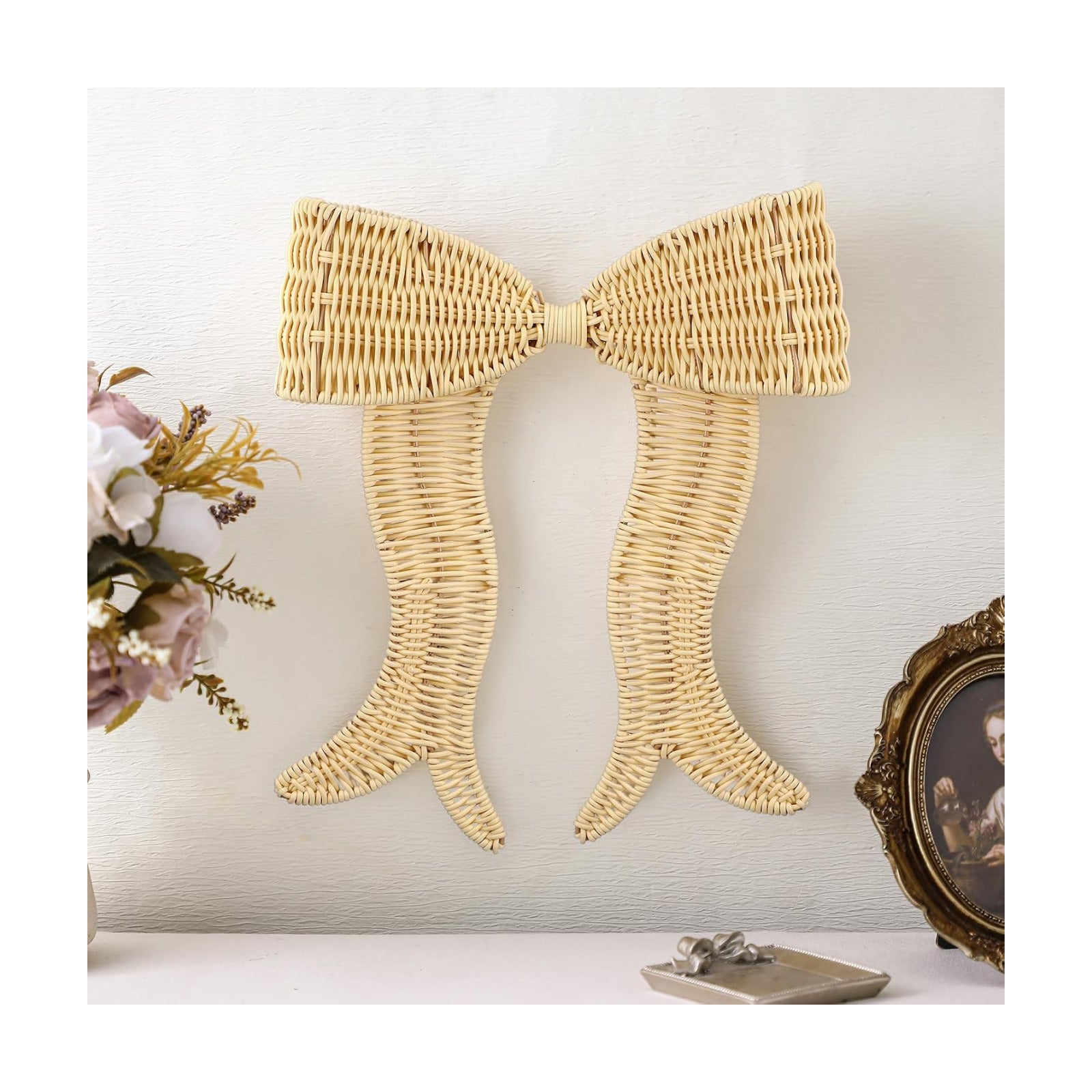 Rattan Bow Wall Decoration Boho Bow Wall Decor Woven Natural Hanging Woven Decor for Nursery / Beige