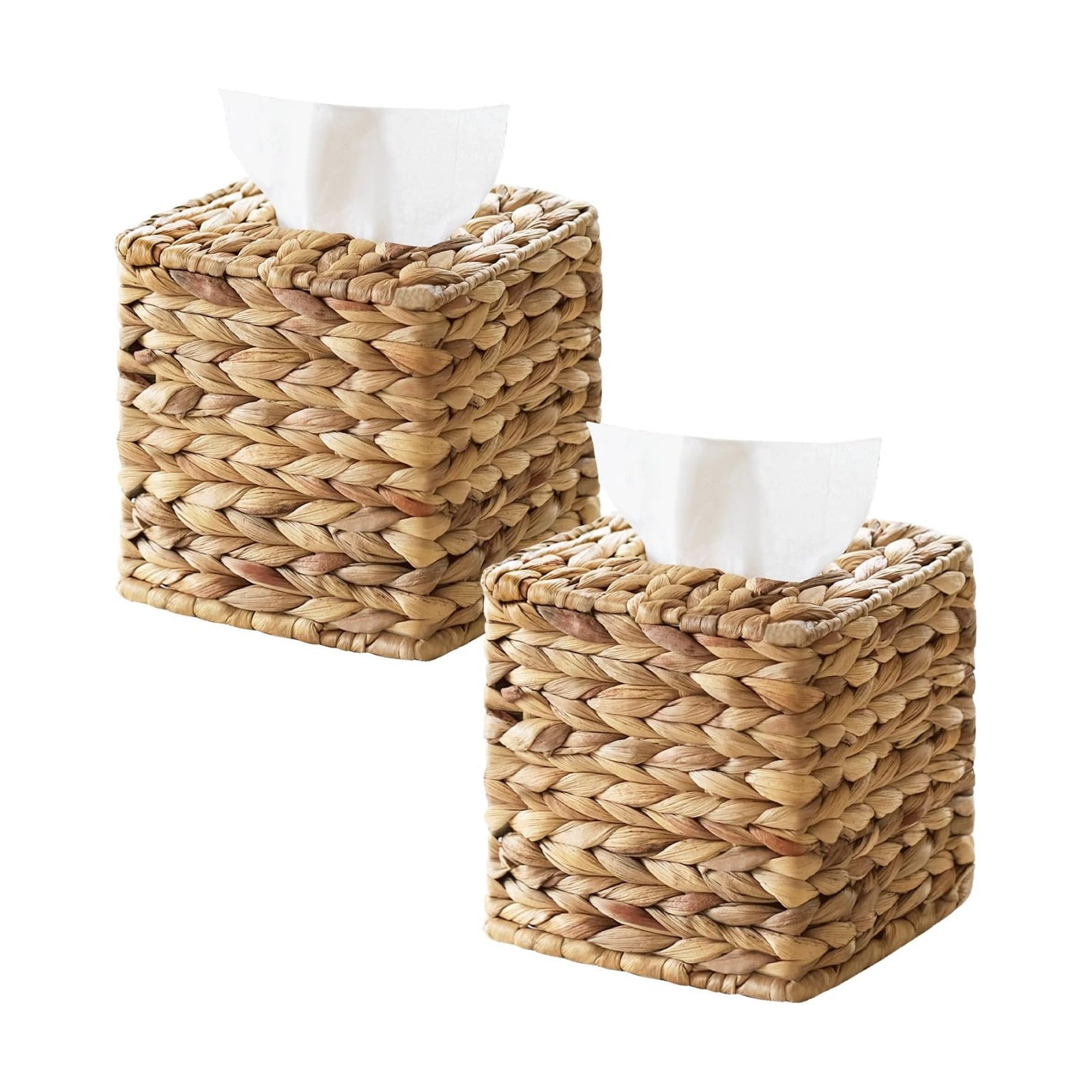 Rattan Tissue Box Cover / Natural Wicker / Square / Set of 2