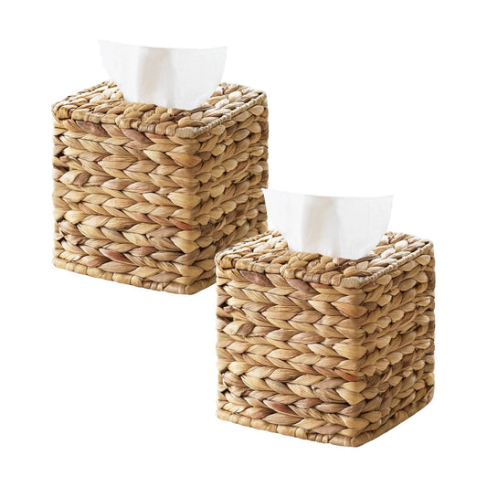 Rattan Tissue Box Cover / Natural Wicker / Square / Set of 2