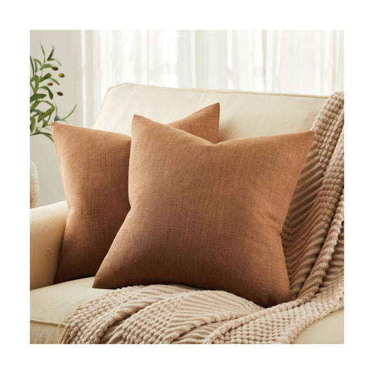 Rustic Cotton Linen Throw Pillow Covers / Caramel / 16 x 16 / Set of 2
