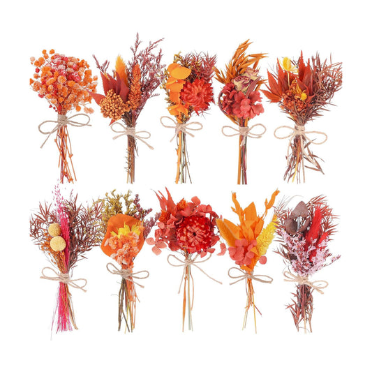 10 Pack Fall Decor Dried Flowers Bouquets Burnt Orange Flowers with Stems Natural Dried Flowers for Small Vase Fall Decorations for Home Floral Arrangement for Autumn Harvest Thanksgiving Table Decor