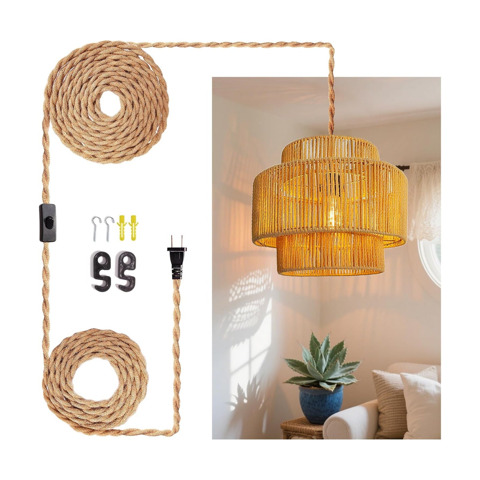 Hanging Light Ceiling Lamp Pendant Lights Rattan Hanging Lamp / 12 Inch-lantern Shade