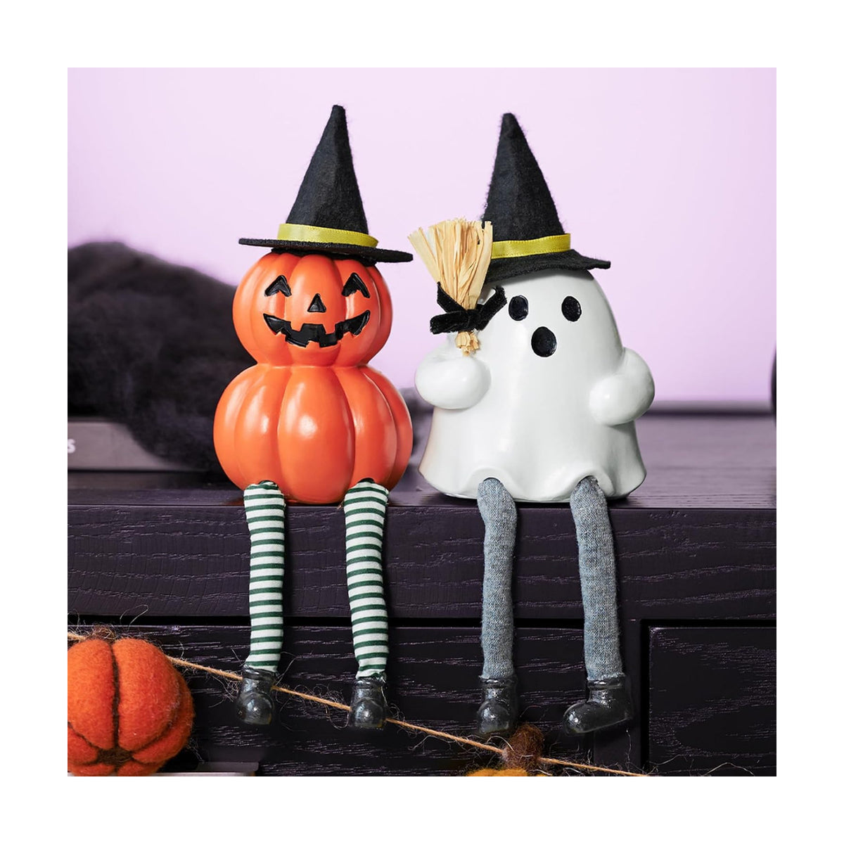 WDS WONDROUS Halloween Decoration-2 Pack Ghost Figurine & Pumpkin Statues