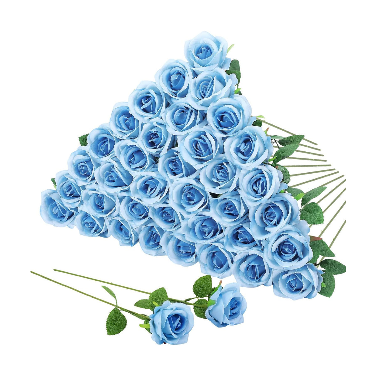 36 Pcs Sky Blue Artificial Roses with Long Stems