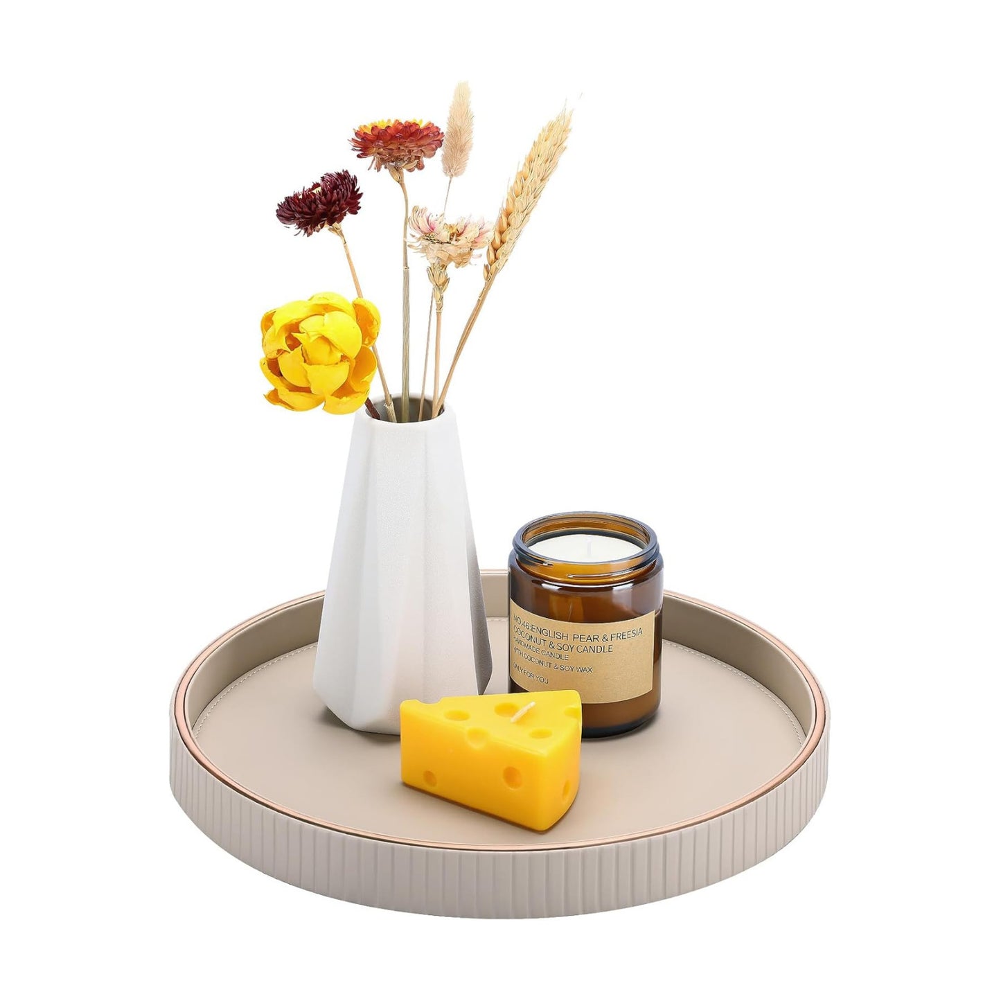 Round Decorative Tray / Beige