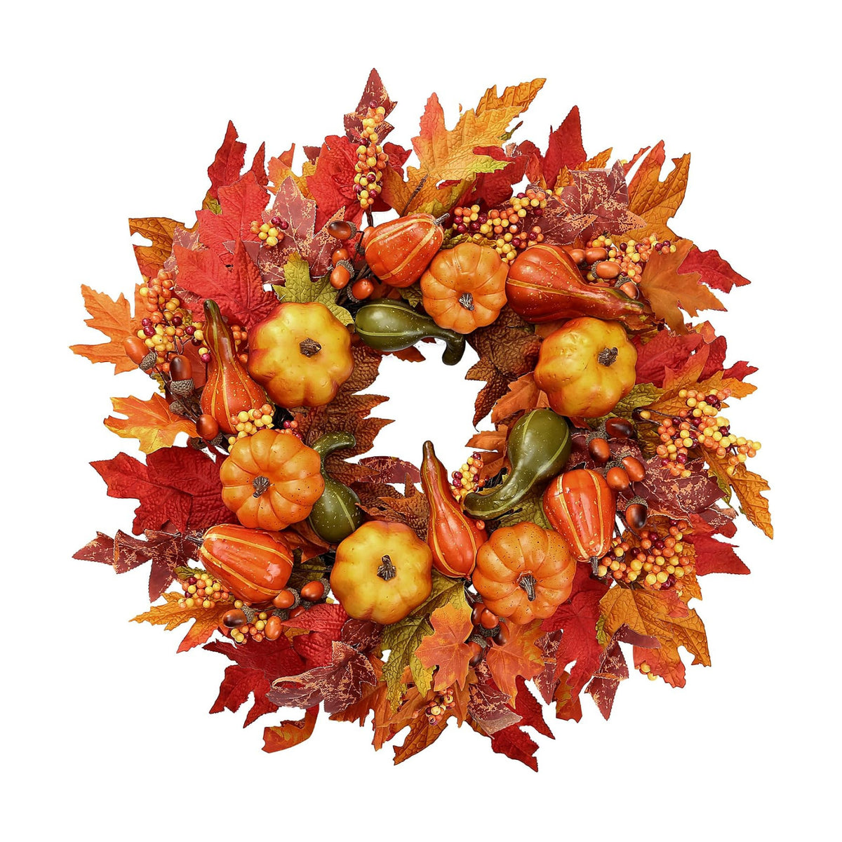 Sggvecsy Fall Wreath 23’’ Artificial Autumn Front Door Wreath with Large Pumpkins Clusters of Berries Maple Leaves Acorn for Outside Indoor Wall Window Festival Thanksgiving Harvest Fall Decor