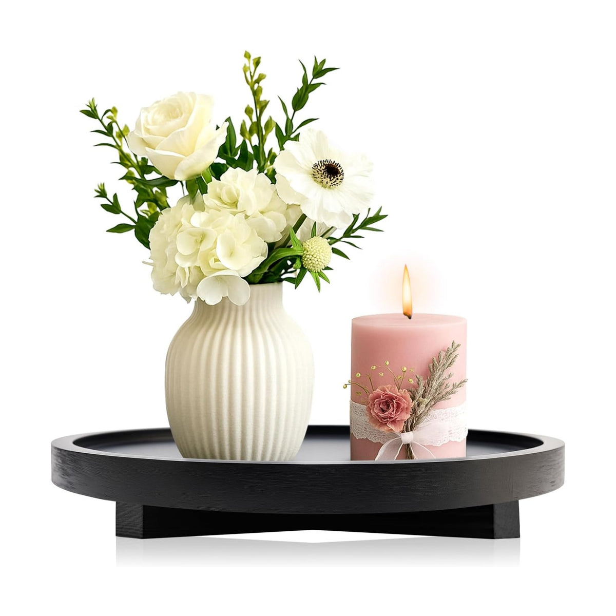 Round Wood Riser Bathroom Sink Tray for Kitchen Counter Vanity Perfume Tray