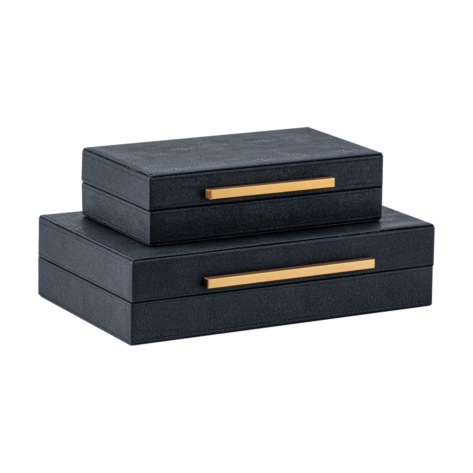 Faux Leather Jewelry Organizer / Black+gold Handles / 14.2 In / Set of 2