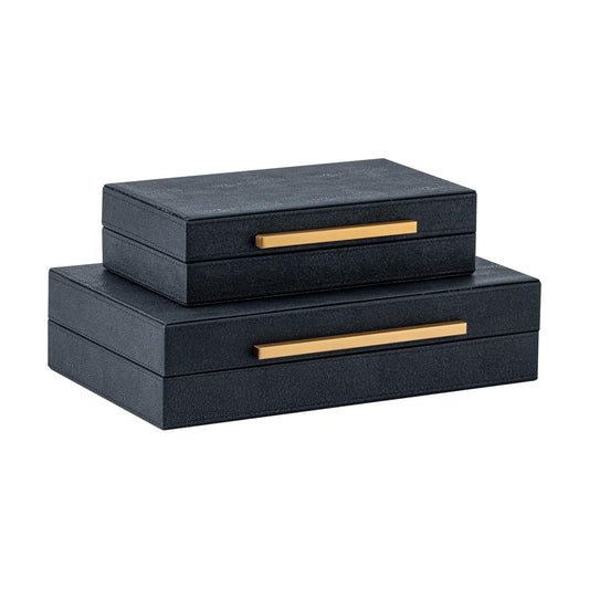 Faux Leather Jewelry Organizer / Black+gold Handles / 14.2 In / Set of 2