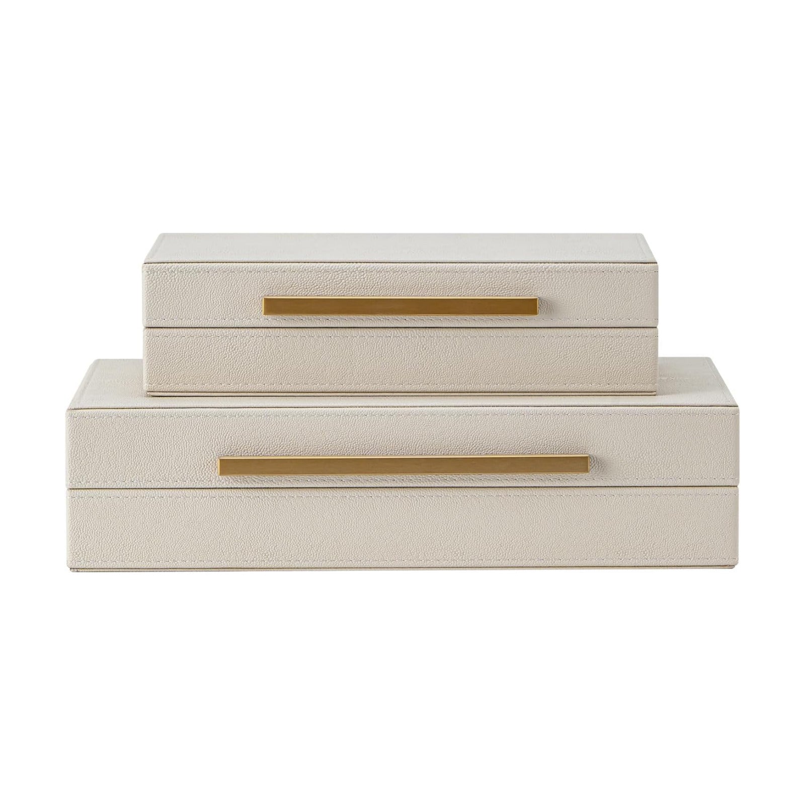 Faux Leather Jewelry & Memory Boxes / Beige+gold Handles / 14.2 In / Set of 2